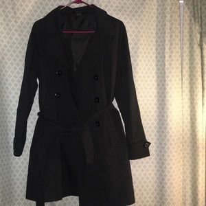Black trench coat with belt to cinch at waist